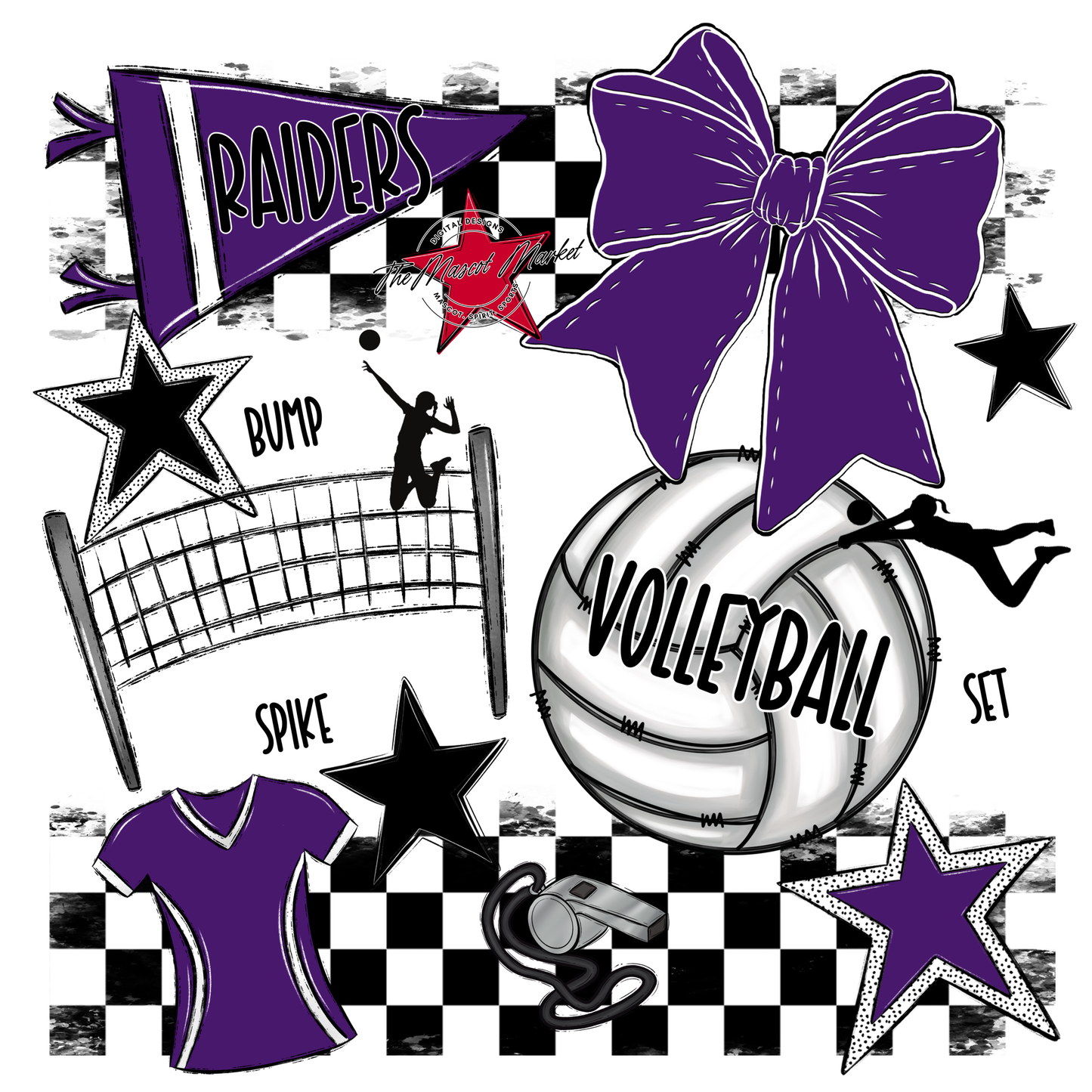 Raiders Volleyball Checkers Design-Purple