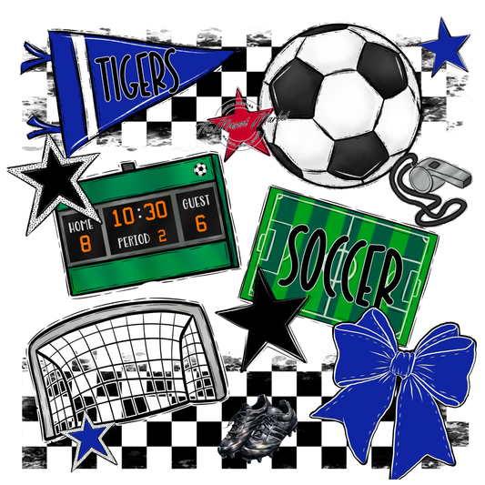 Tigers Checkers Soccer Spirit Design-Royal Blue