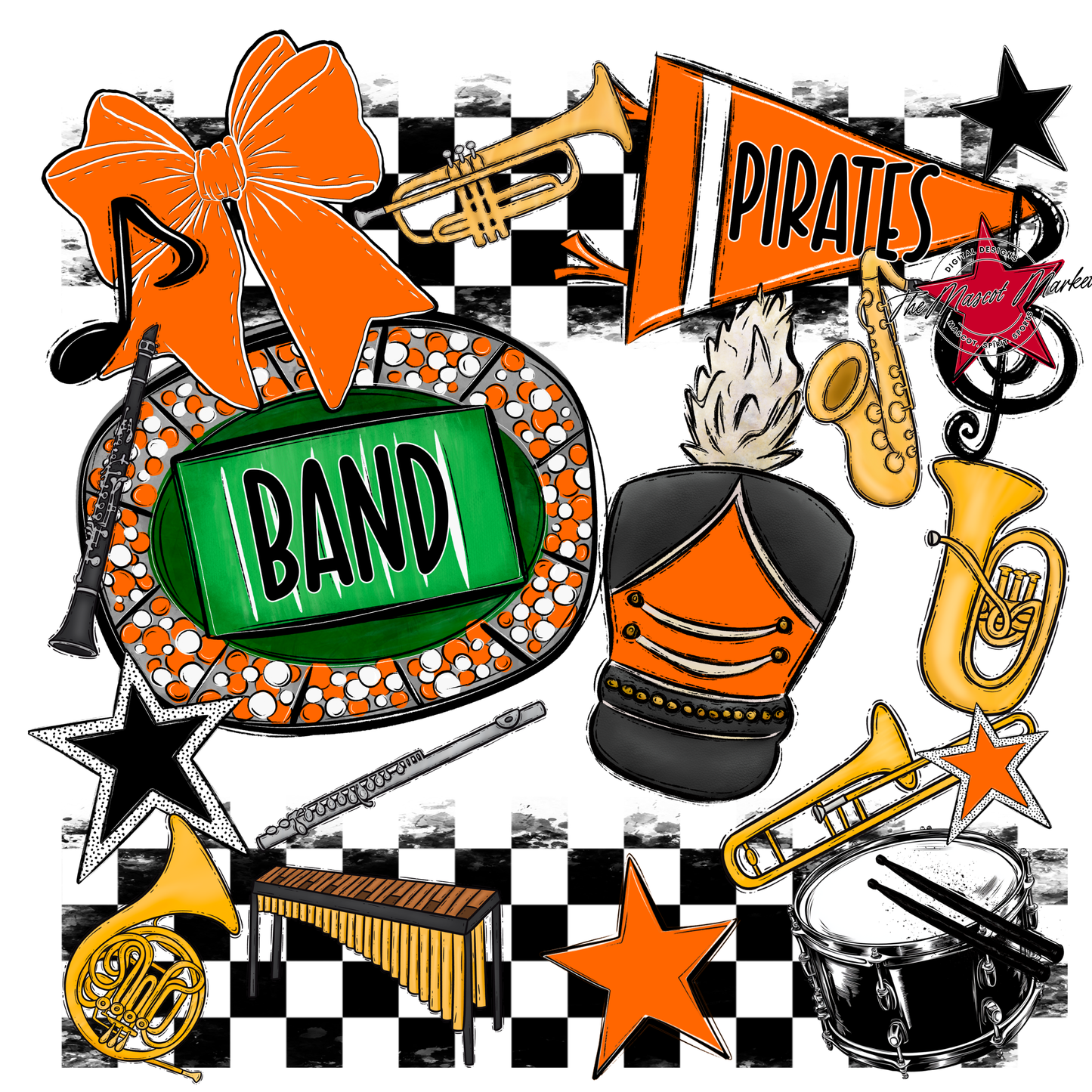 Pirates Checkers Band Spirit Design-Orange
