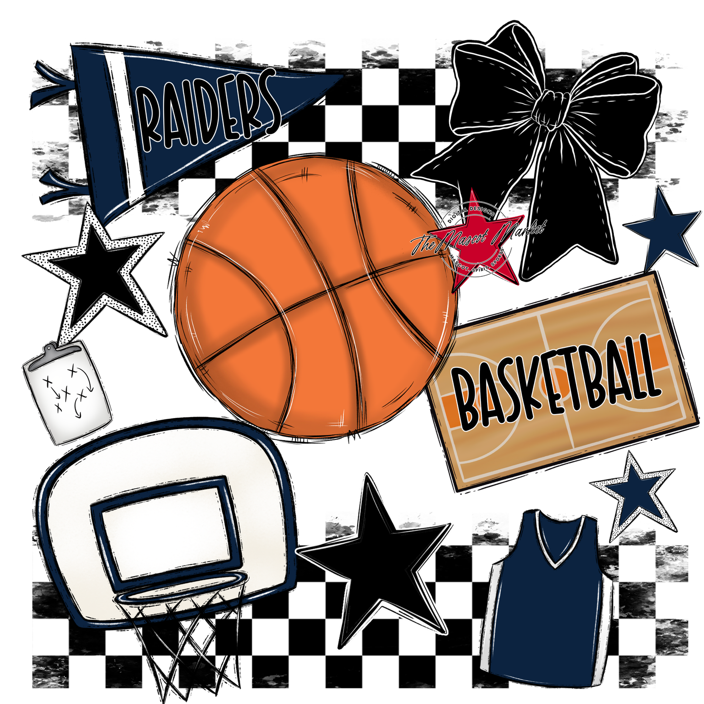 Raiders Basketball Checkers Design-Navy