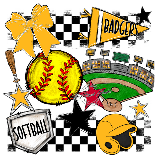 Badgers Softball Checkers Design-Yellow