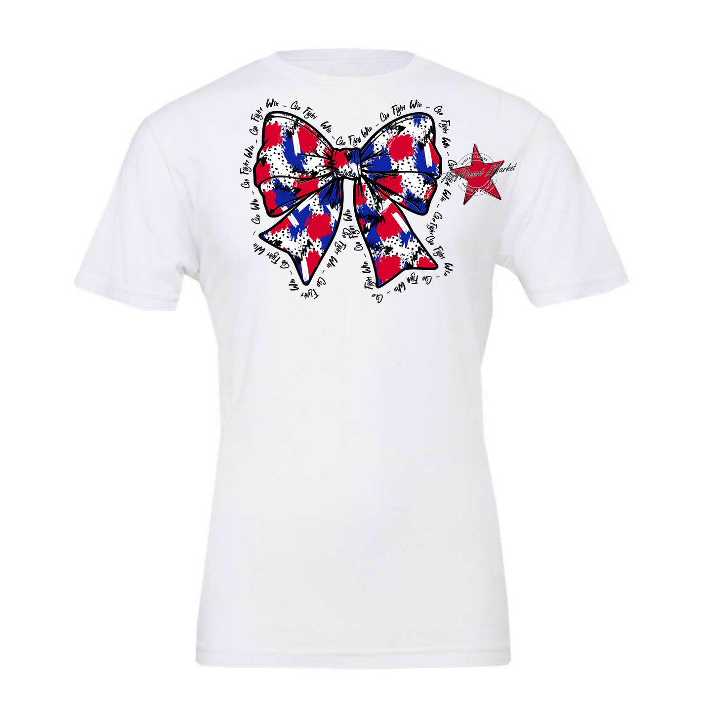 Go, Fight, Win, Splatter Bow Design-Royal Blue-Red