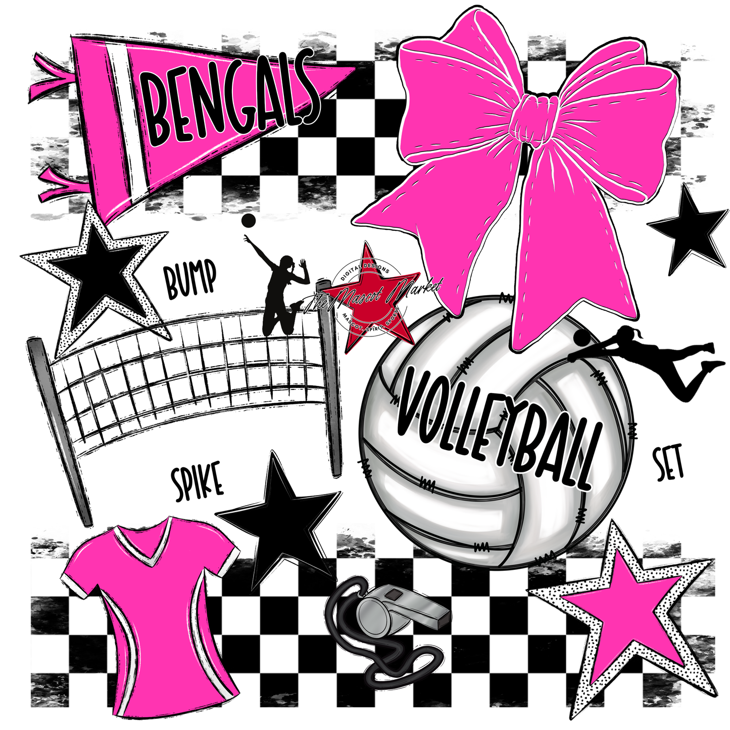Bengals Volleyball Checkers Design-Pink