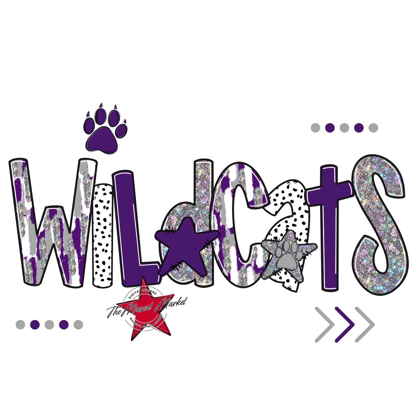 Wildcats Brushstroke Alpha w Arrows-Purple-Grey