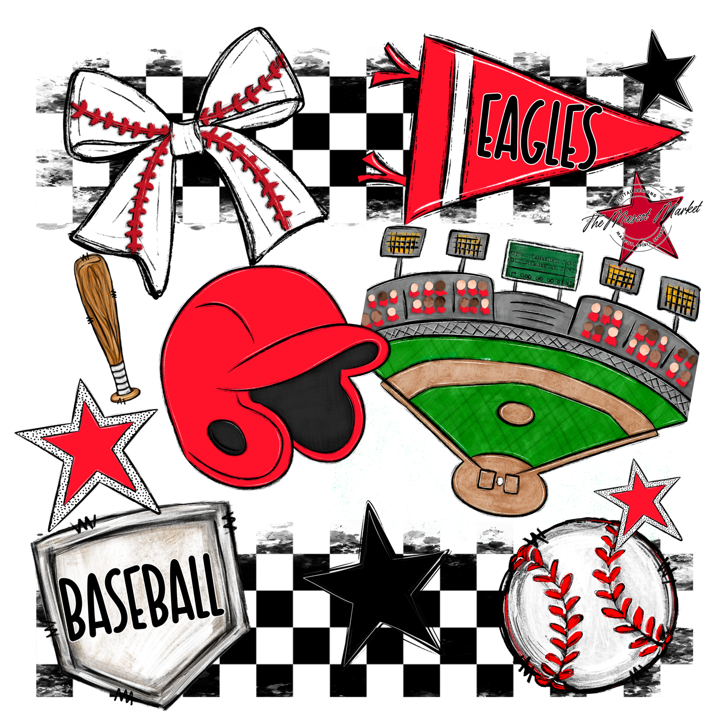 Eagles Baseball Checkers Design-Bright Red