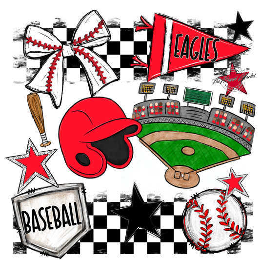 Eagles Baseball Checkers Design-Bright Red