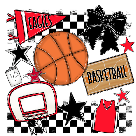 Eagles Basketball Checkers Design-Bright Red