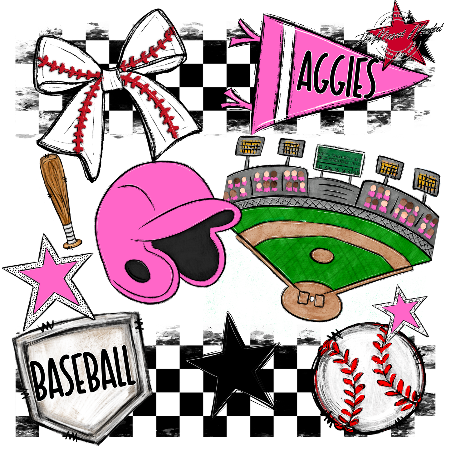 Aggies Baseball Checkers Design-Baby Pink