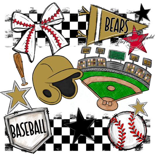 Bears Baseball Checkers Design-Gold