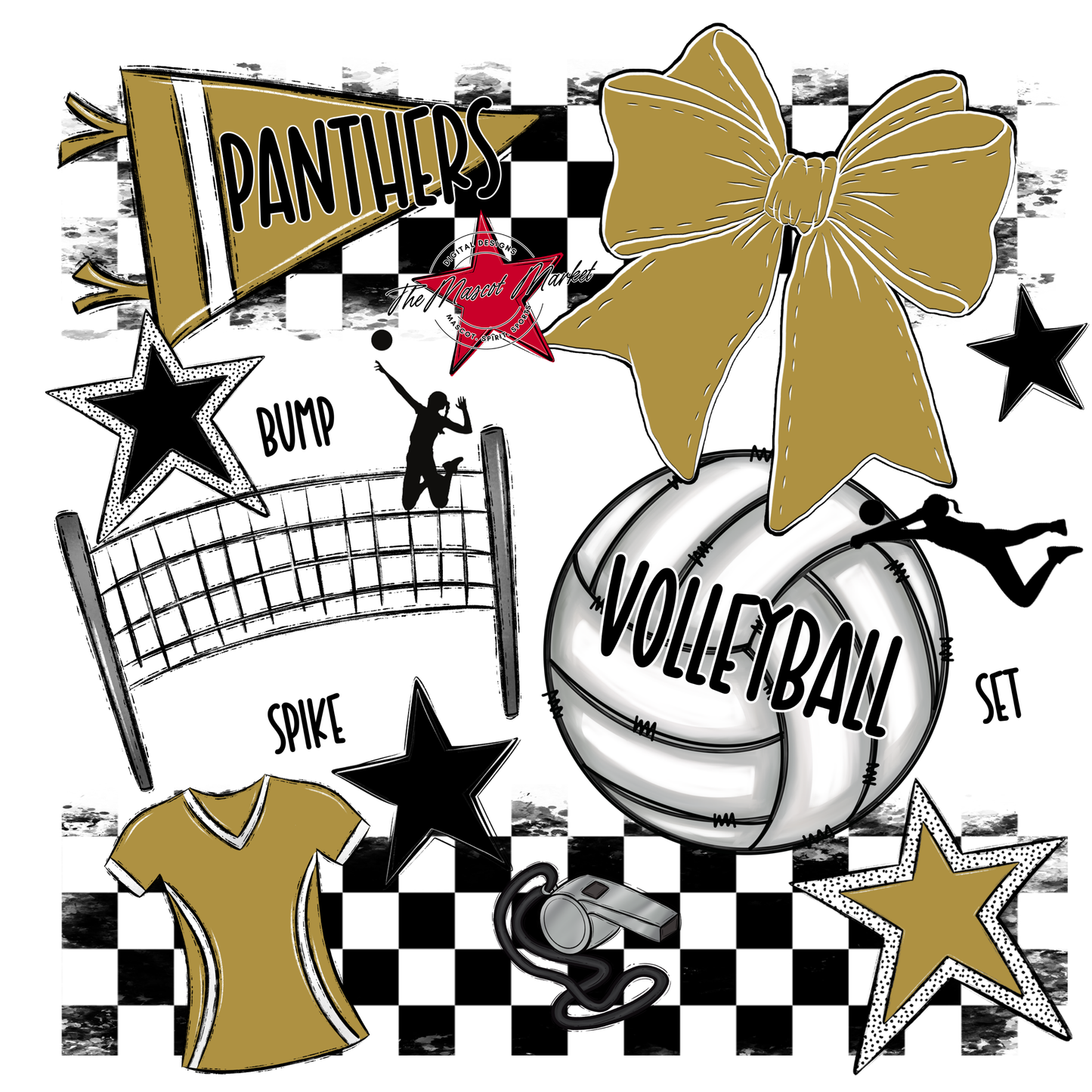 Panthers Checkers Volleyball Spirit Design-Gold