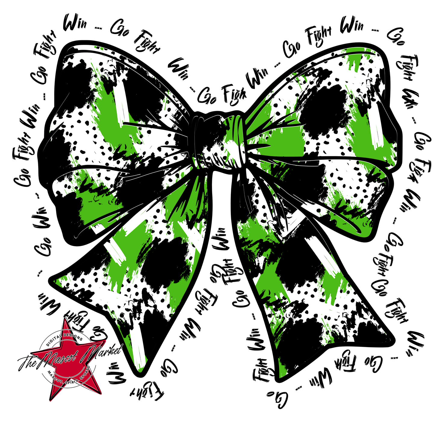 Go, Fight, Win, Splatter Bow Design-Bright Green