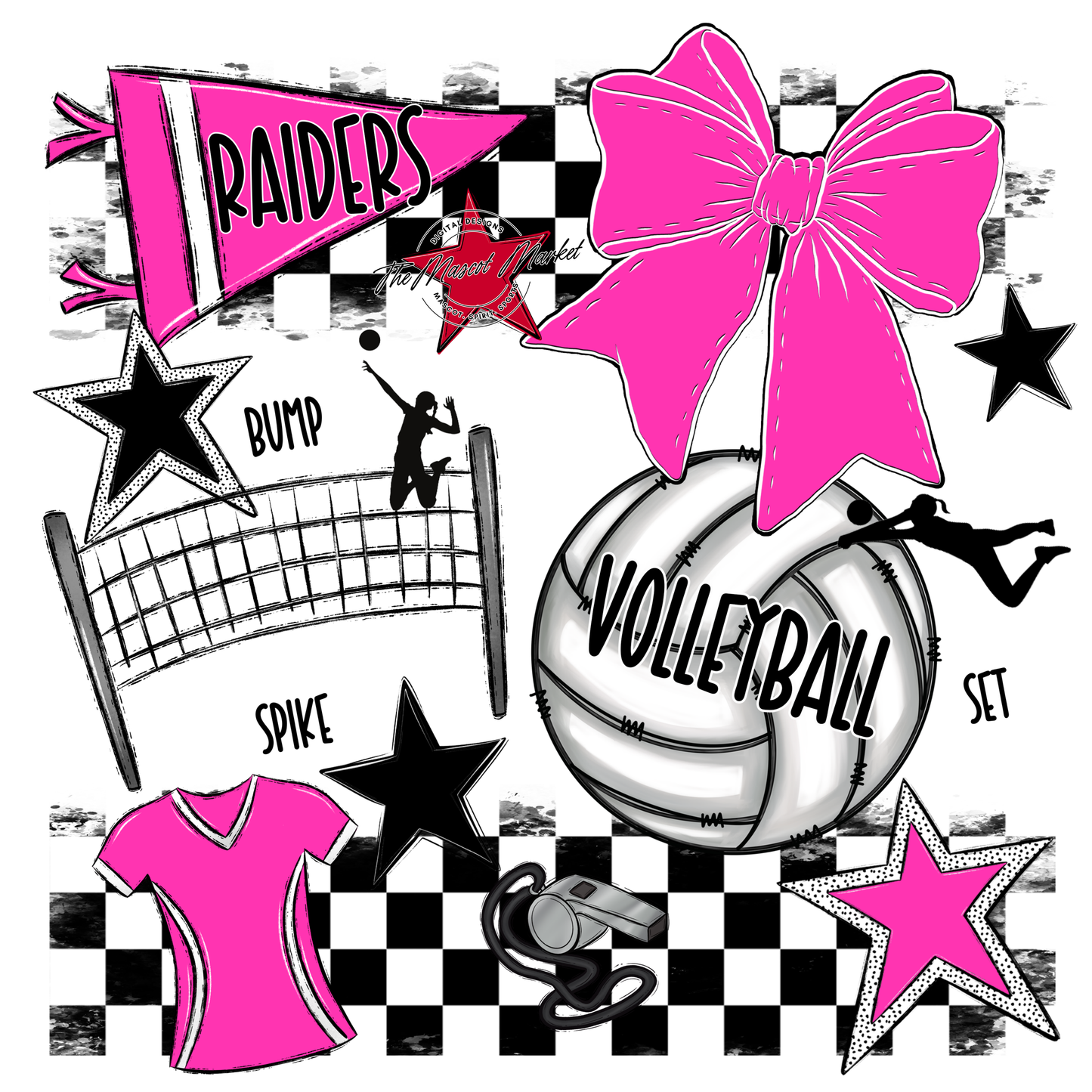Raiders Volleyball Checkers Design-Pink