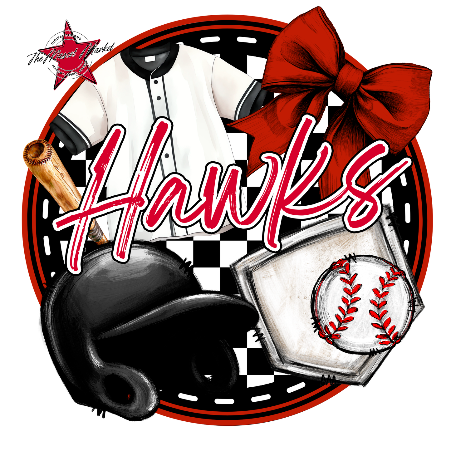Hawks Circle Baseball Design-Red