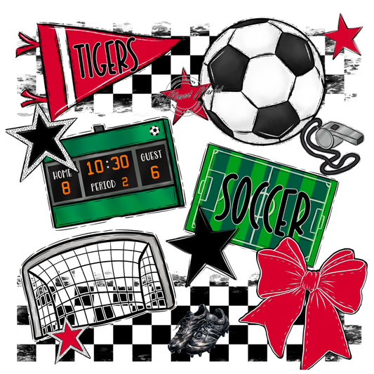 Tigers Checkers Soccer Spirit Design-Red
