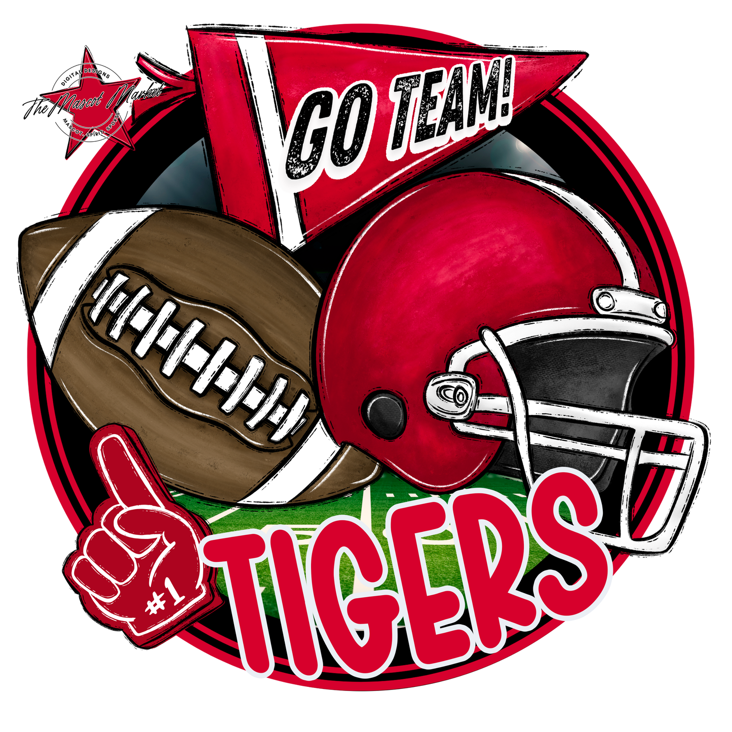 Tigers Circle Football Design-Red