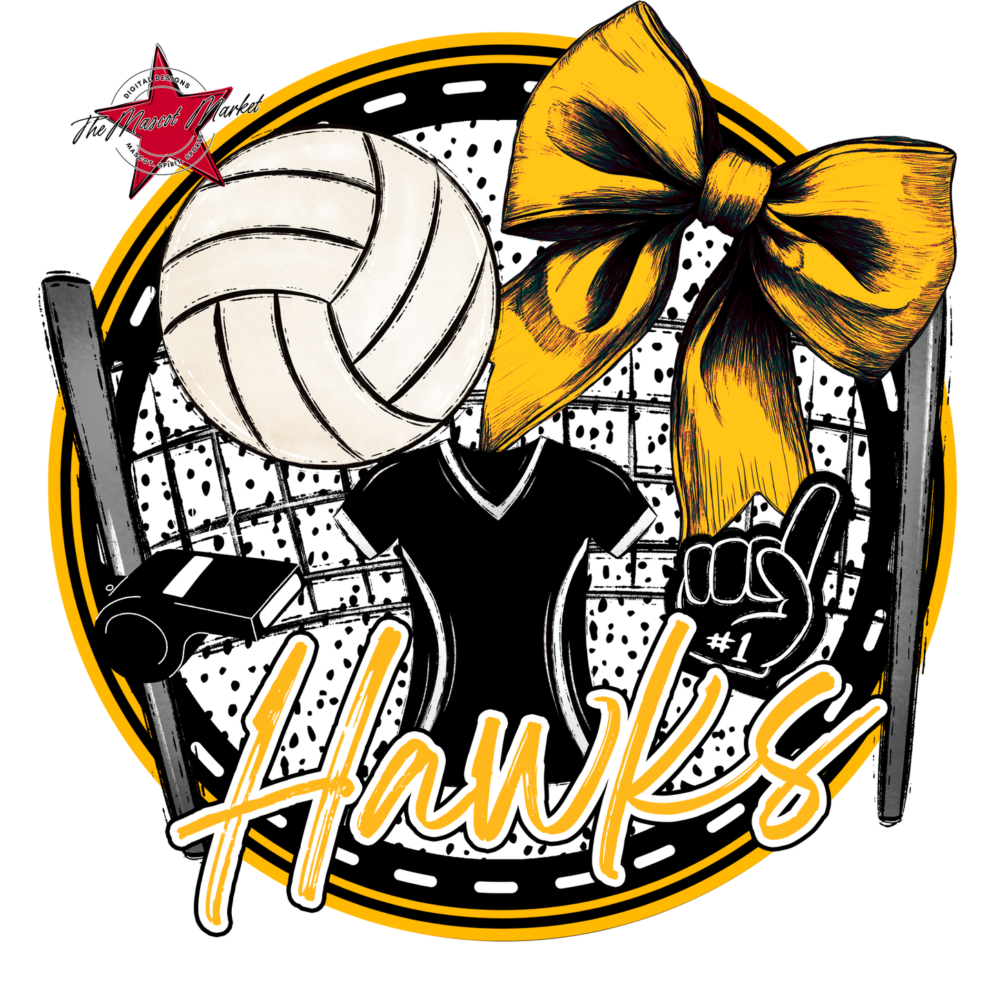 Hawks Circle Volleyball Design-Yellow