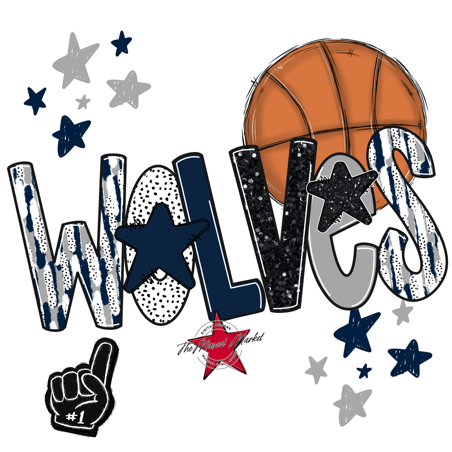 Wolves Basketball Scrape-Navy-Grey