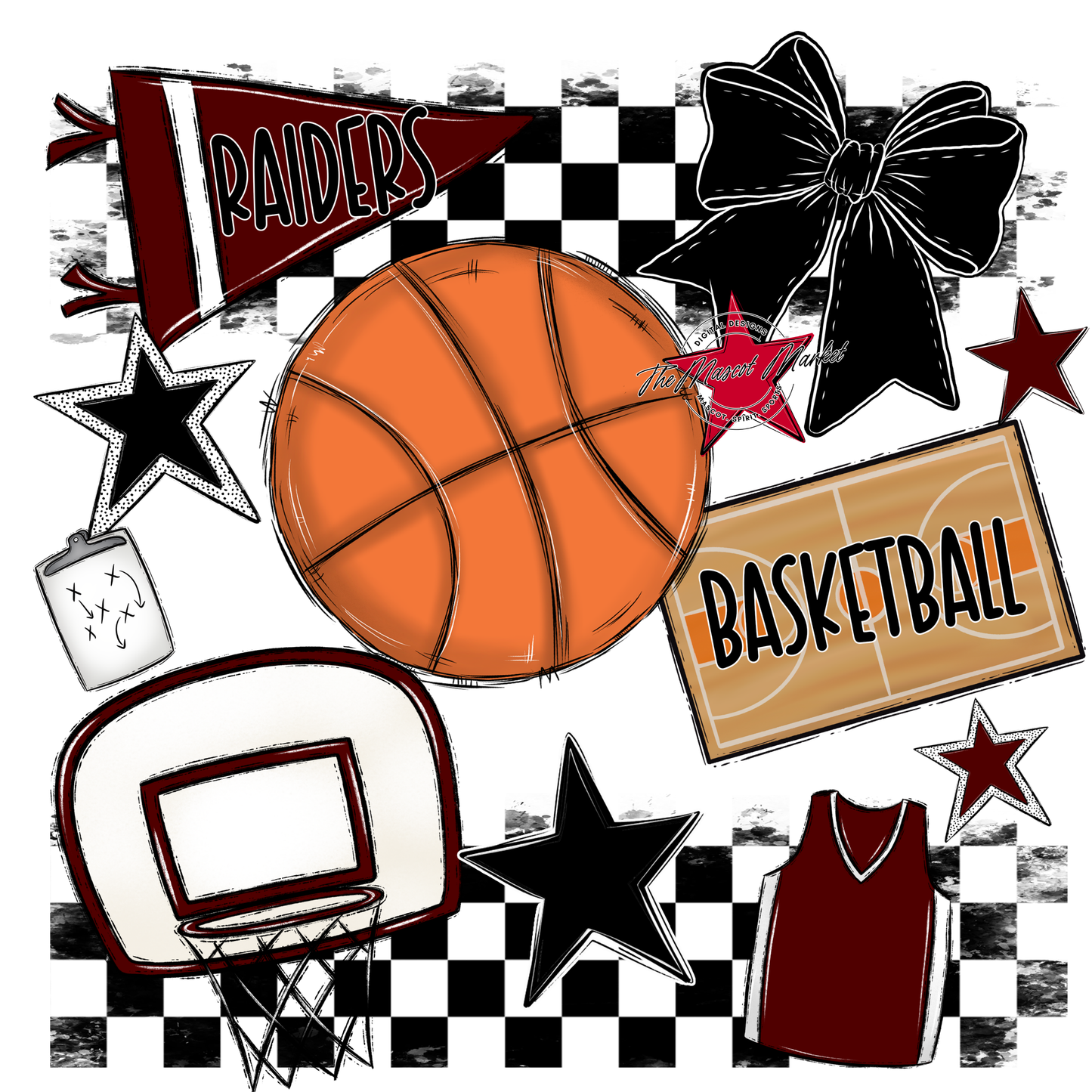 Raiders Basketball Checkers Design-Maroon
