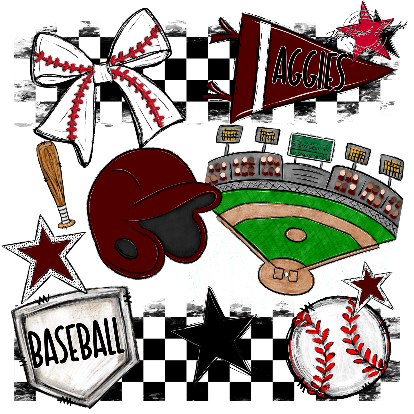 Aggies Baseball Checkers Design-Maroon