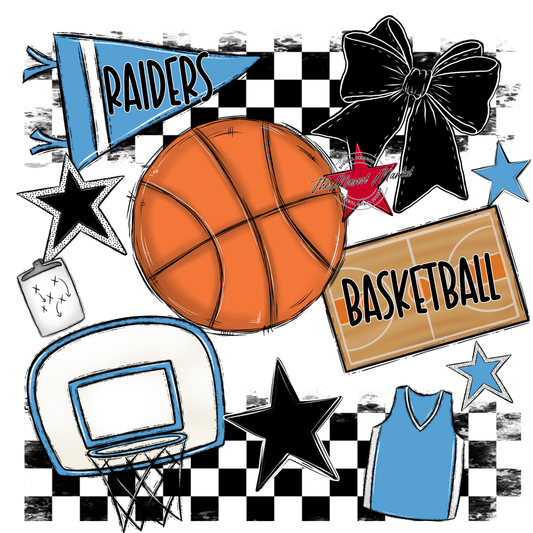 Raiders Basketball Checkers Design-Carolina Blue