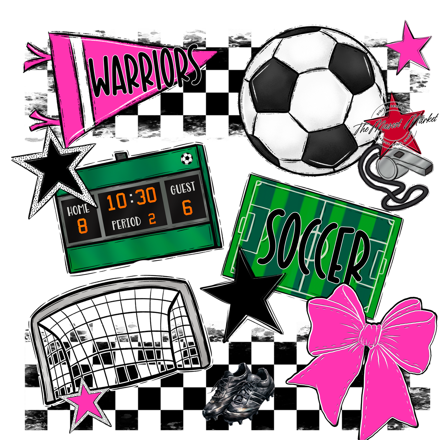 Warriors Checkers Soccer Spirit Design-Pink