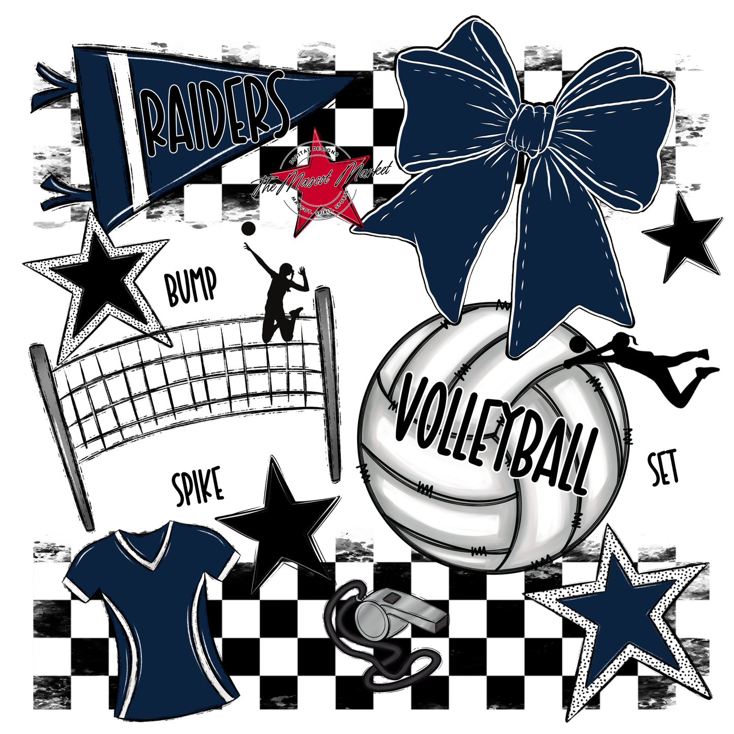 Raiders Volleyball Checkers Design-Navy