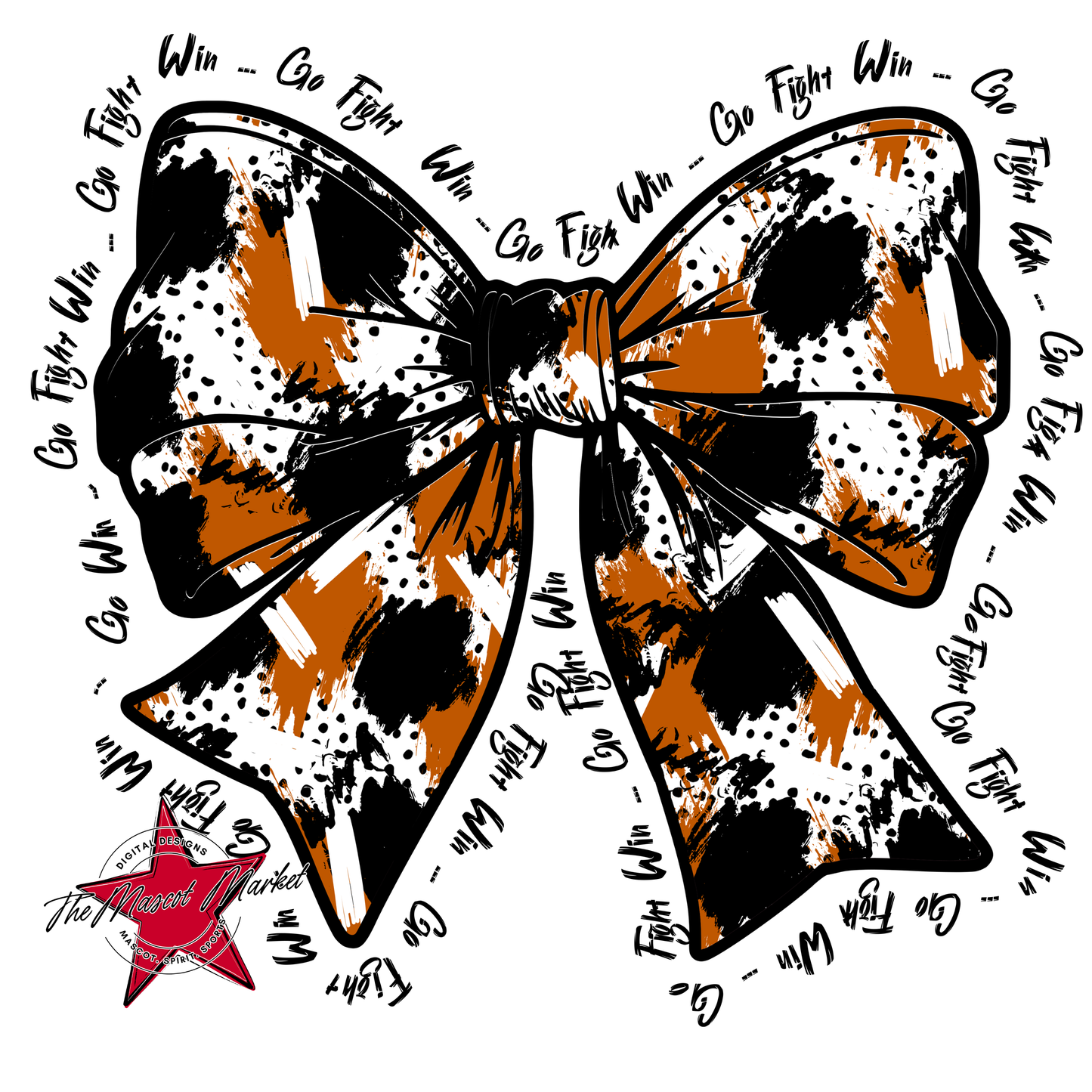 Go, Fight, Win, Splatter Bow Design-Burnt Orange