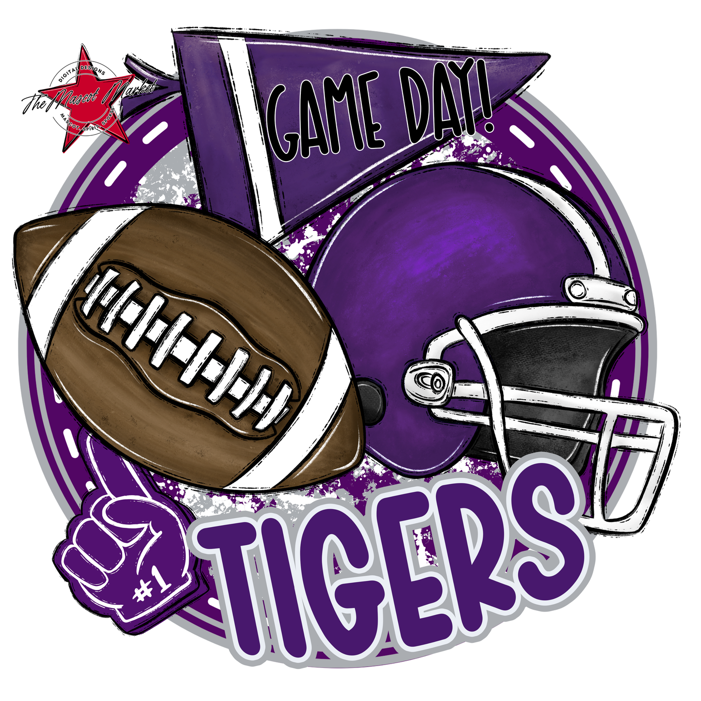 Tigers Circle Football Design-Purple-Grey