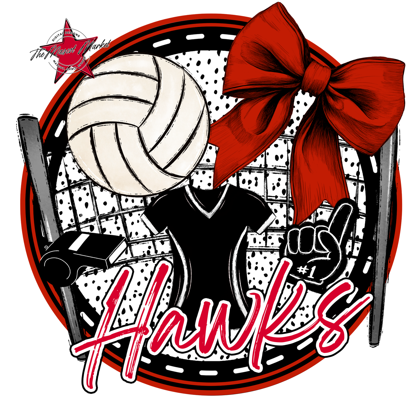 Hawks Circle Volleyball Design-Red