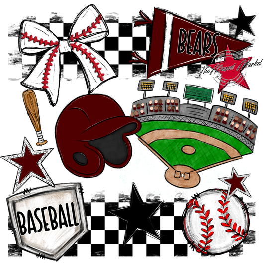 Bears Baseball Checkers Design-Maroon