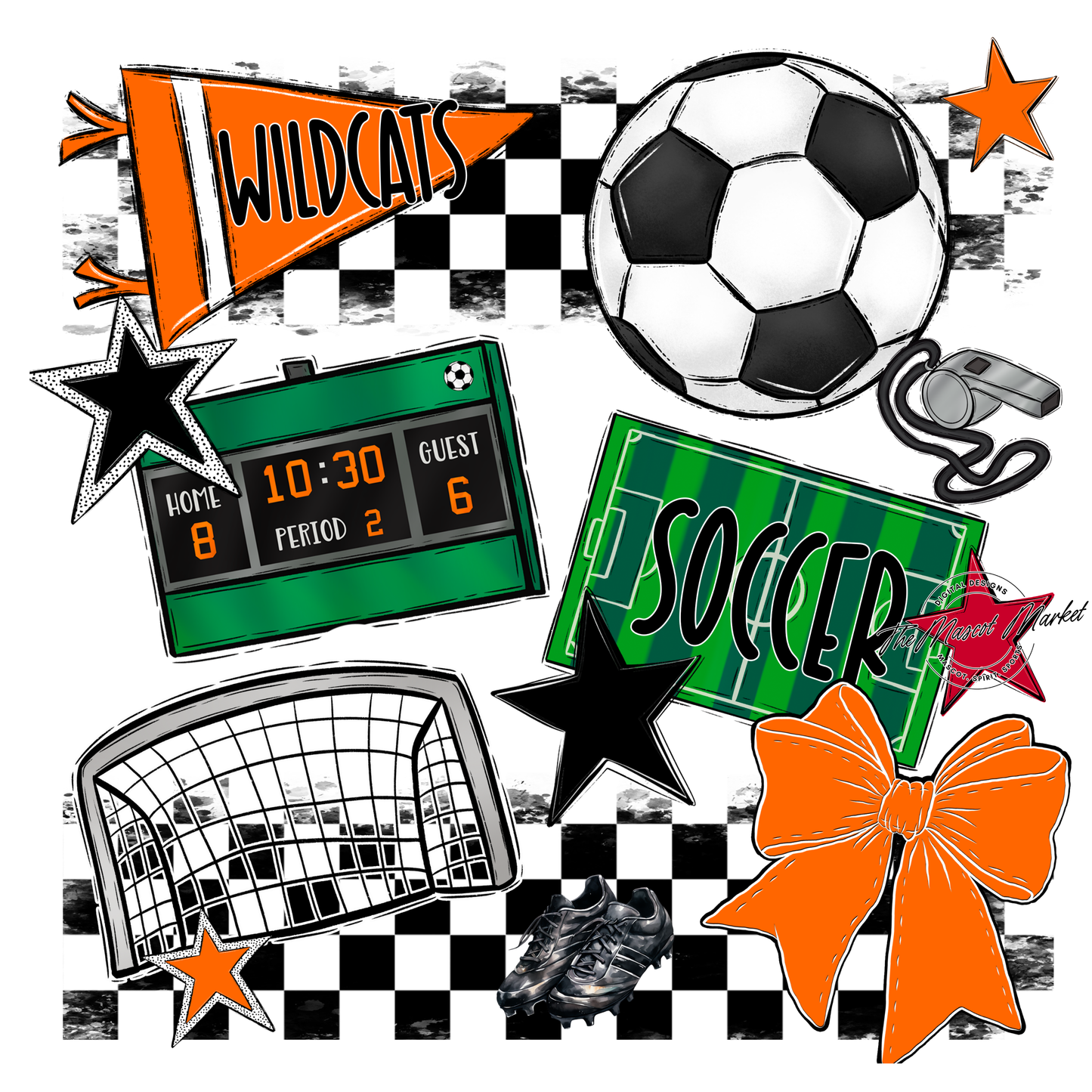 Wildcats Checkers Soccer Spirit Design-Orange