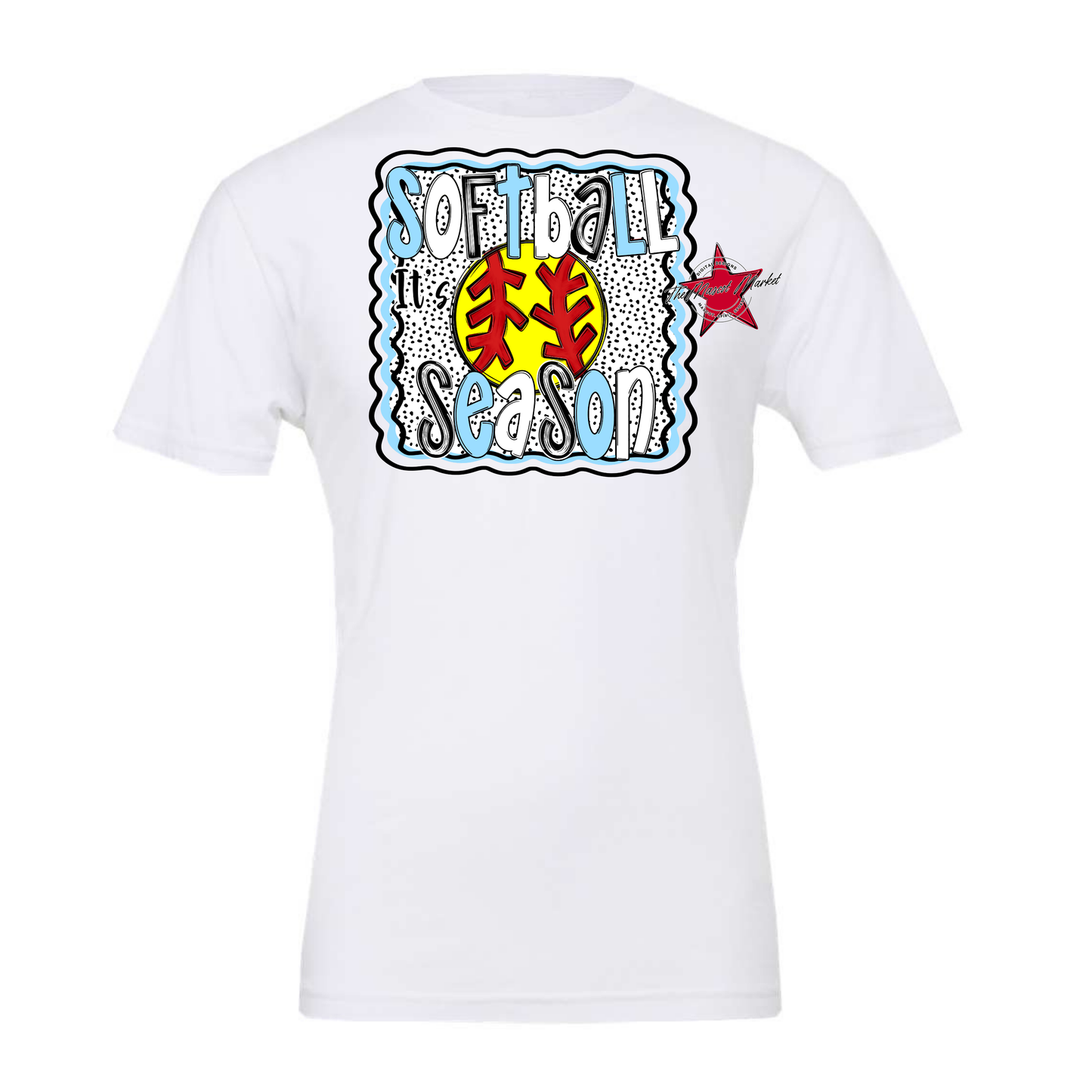 It's Softball Season Dot Design-Columbia Blue