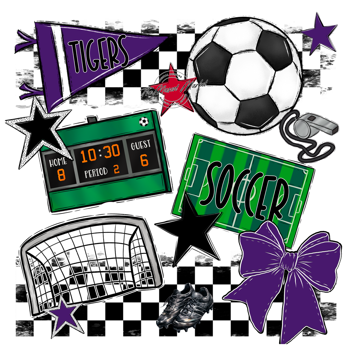 Tigers Checkers Soccer Spirit Design-Purple