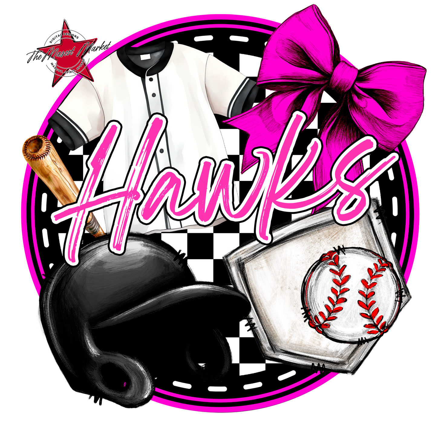 Hawks Circle Baseball Design-Pink