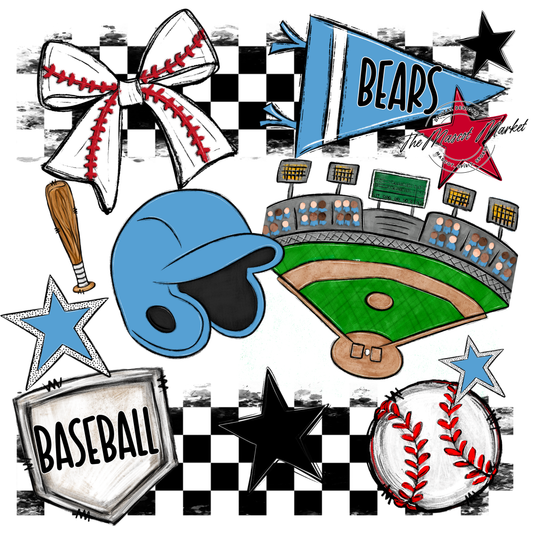 Bears Baseball Checkers Design-Carolina Blue