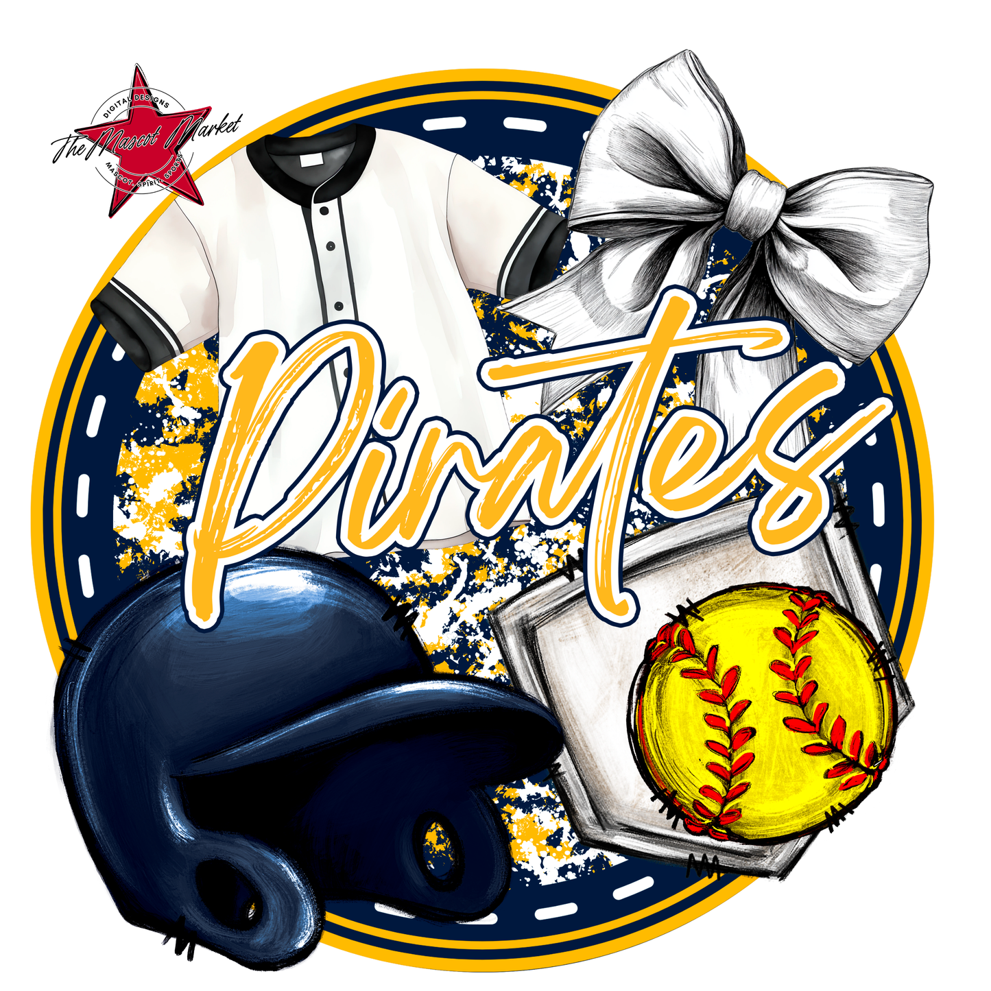 Pirates Circle Softball Design-Navy-Yellow