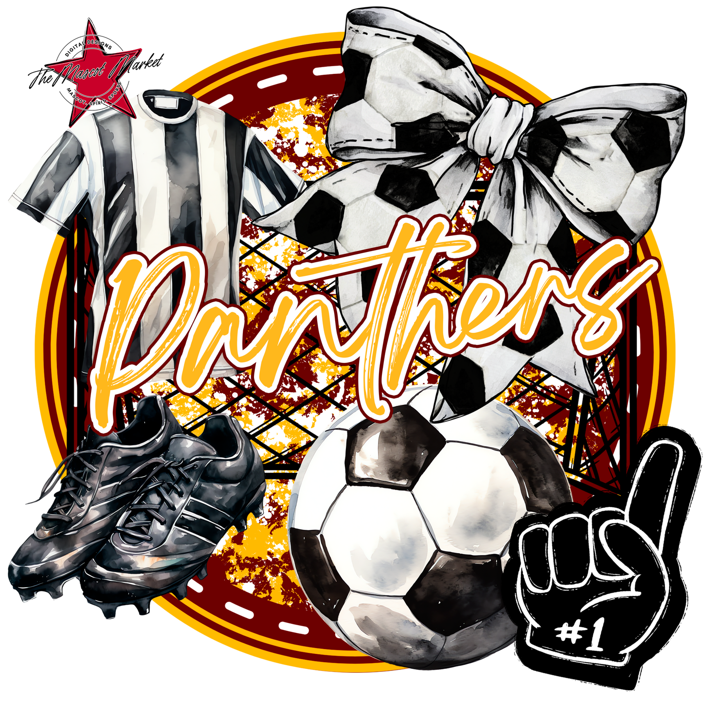 Panthers Circle Soccer Design-Maroon-Yellow