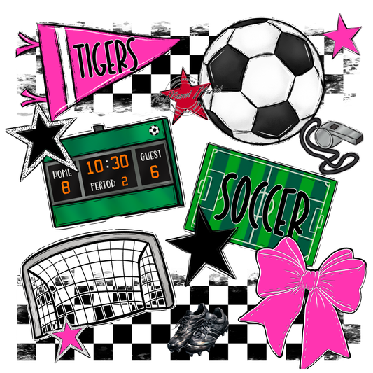 Tigers Checkers Soccer Spirit Design-Pink