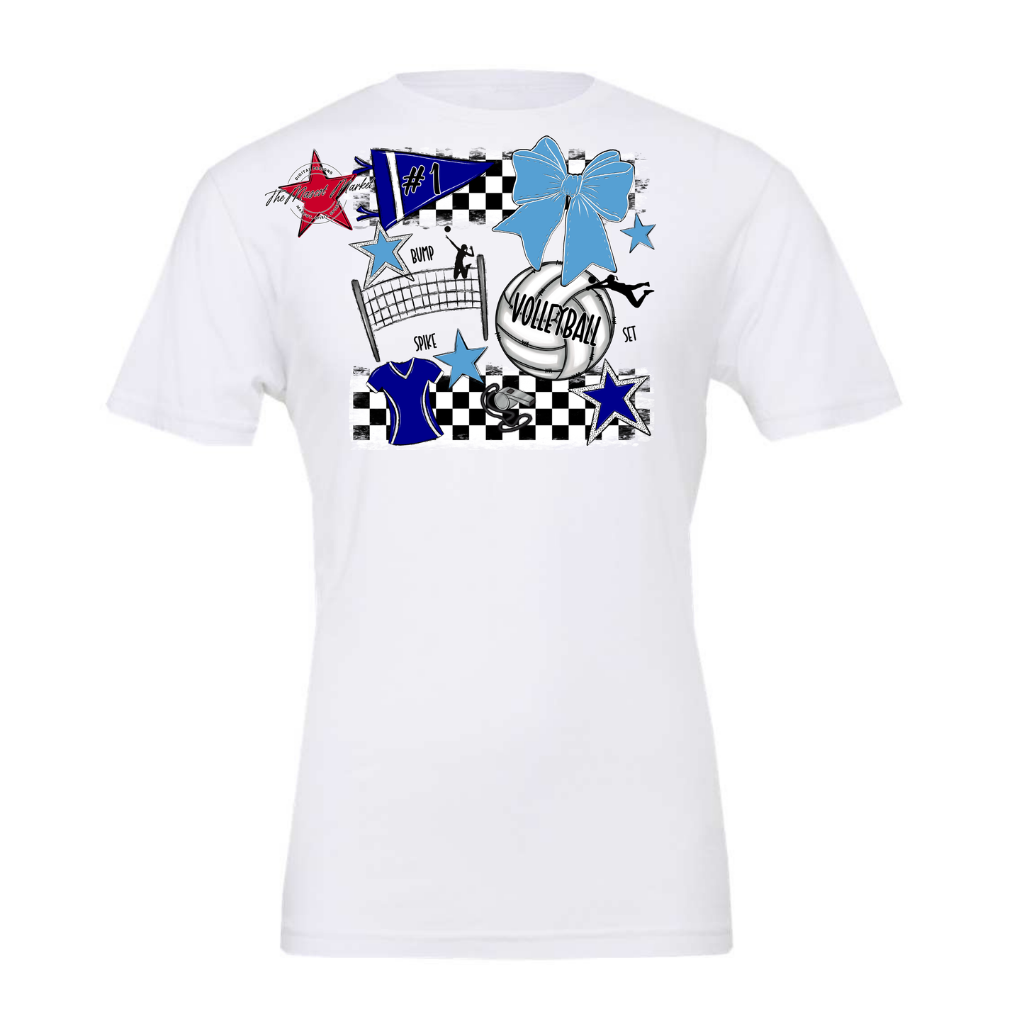 Volleyball Checkers Spirit Design-Blue-Carolina Blue