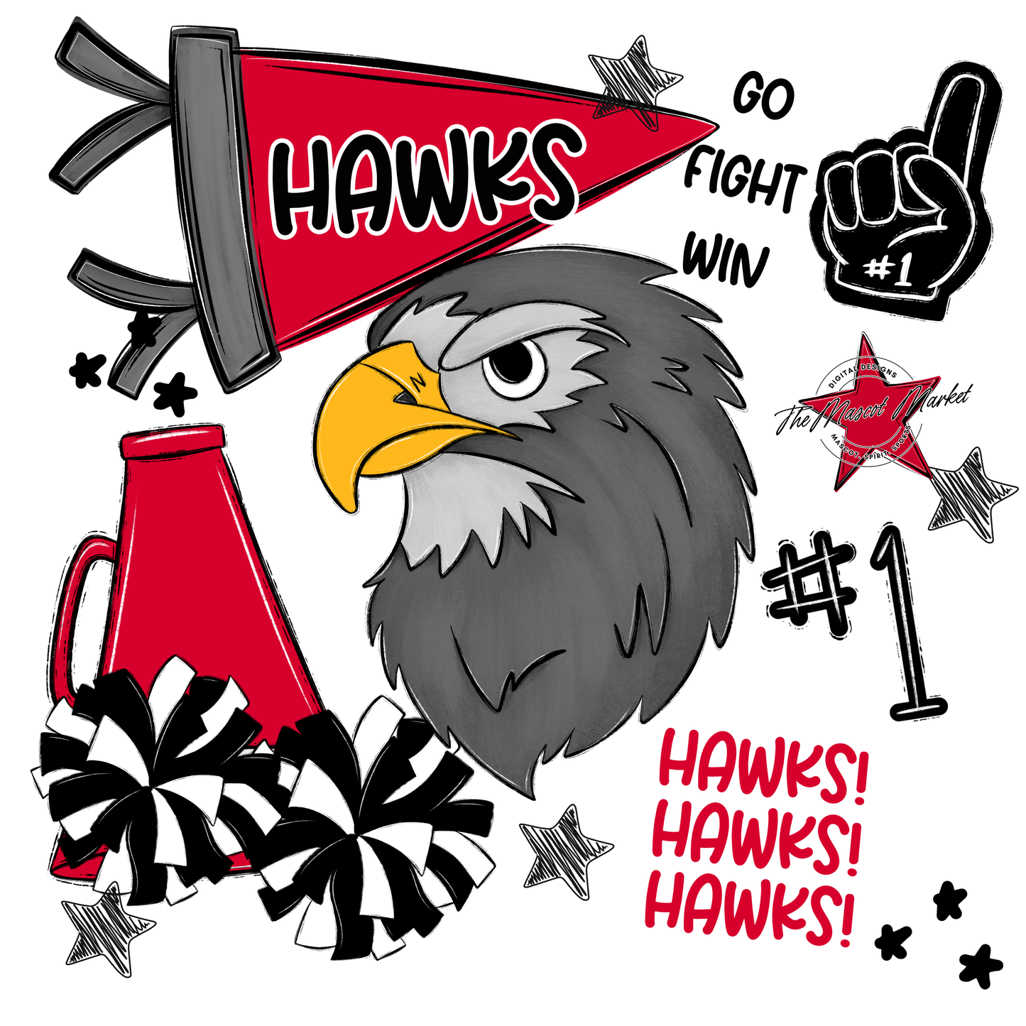 Hawks Mixed Mascot Spirit Design-Red