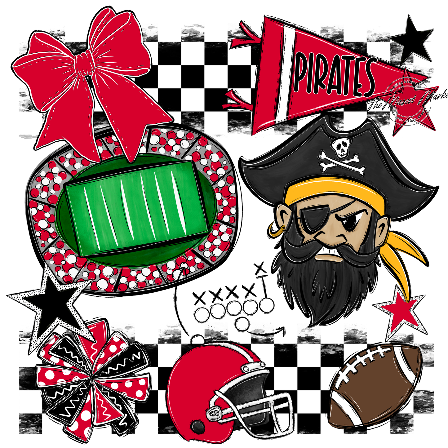 Pirates Checkers Mascot Spirit Design-Red