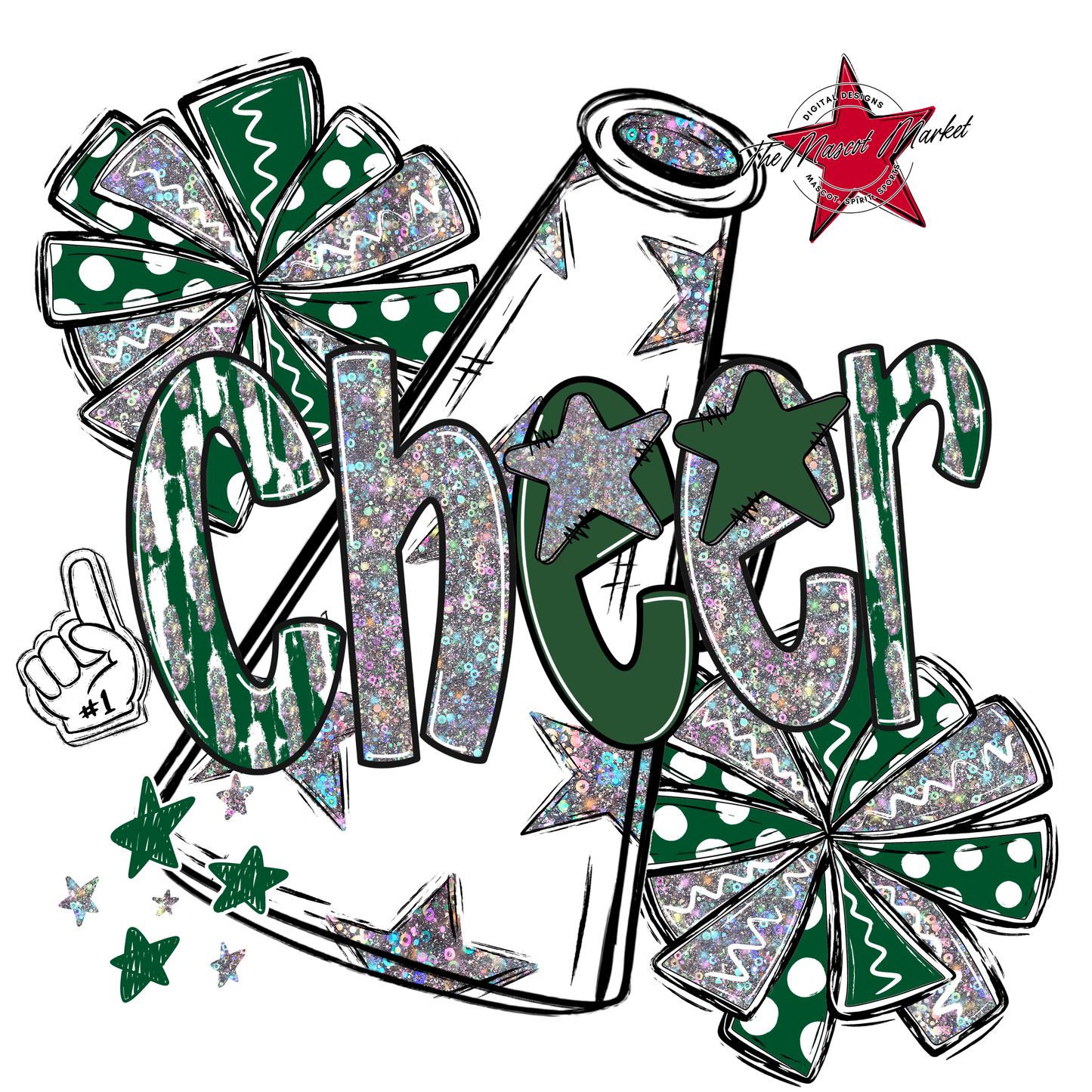 Cheer Megaphone Scrape Holigraphic-Green