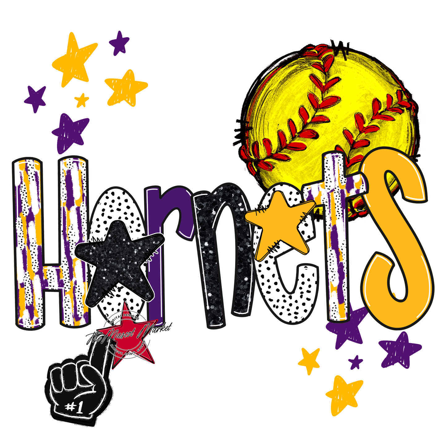 Hornets Softball Scrape-Purple-Yellow
