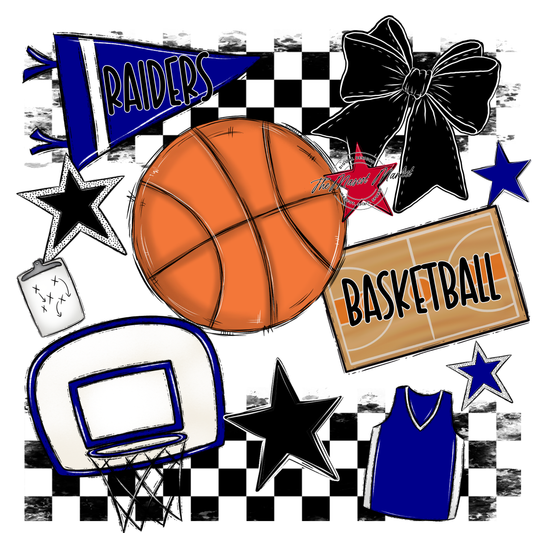 Raiders Basketball Checkers Design-Blue
