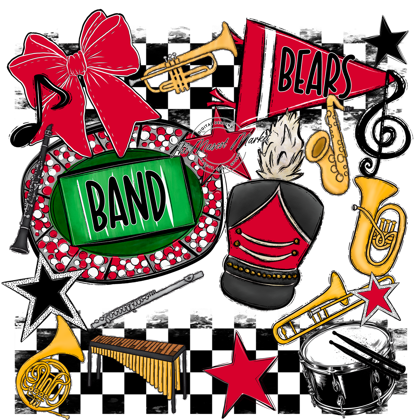 Bears Band Checkers Design-Red