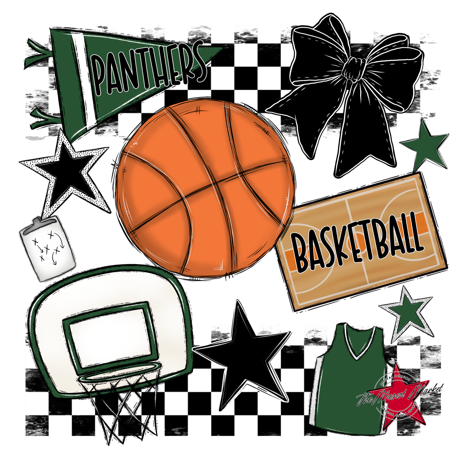 Panthers Checkers Basketball Spirit Design-Green