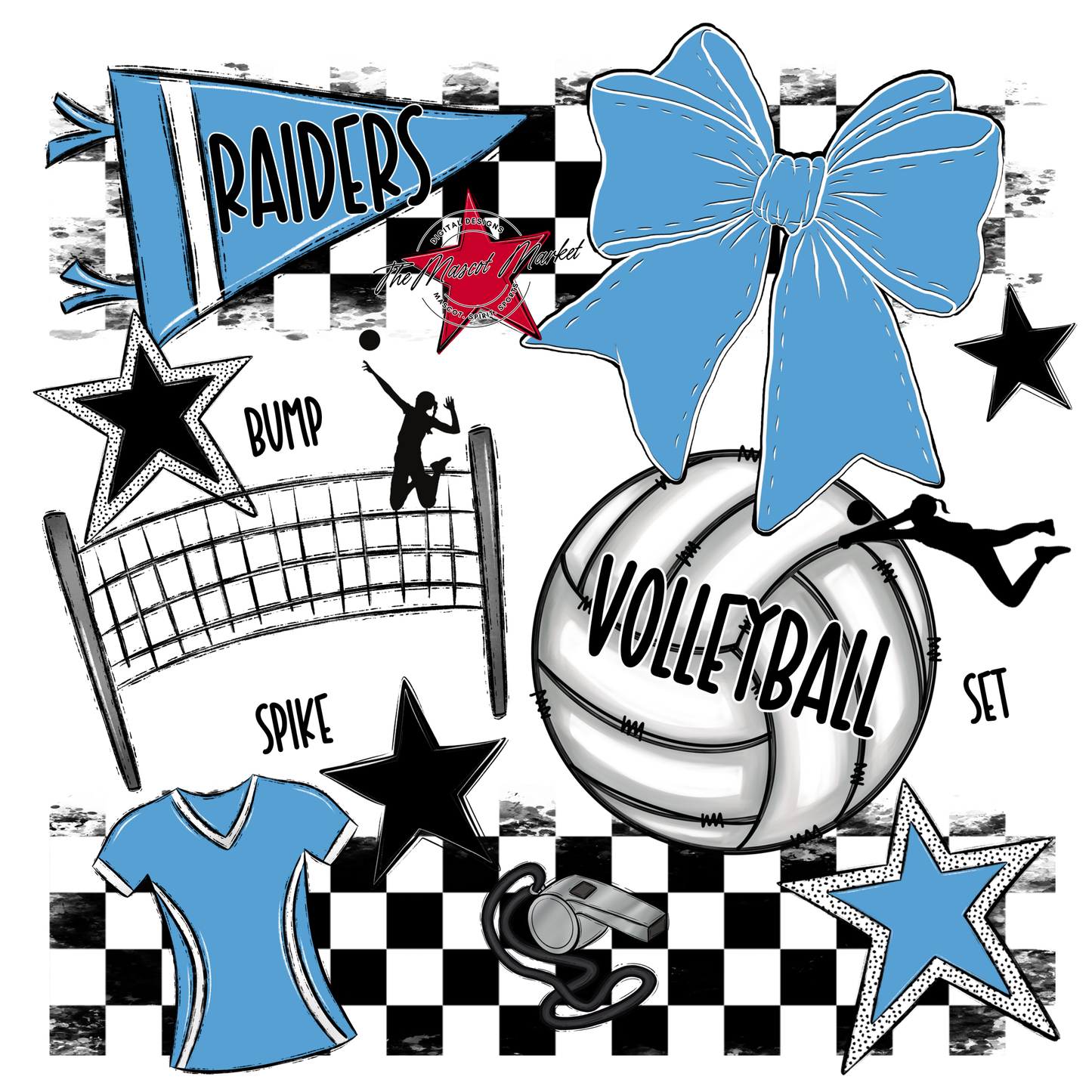 Raiders Volleyball Checkers Design-Carolina Blue