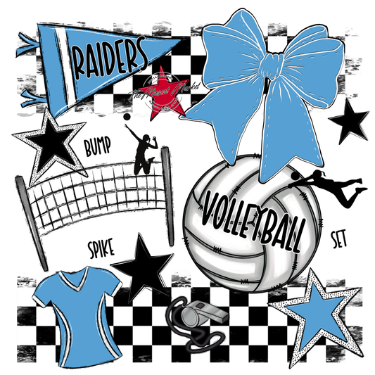 Raiders Volleyball Checkers Design-Carolina Blue
