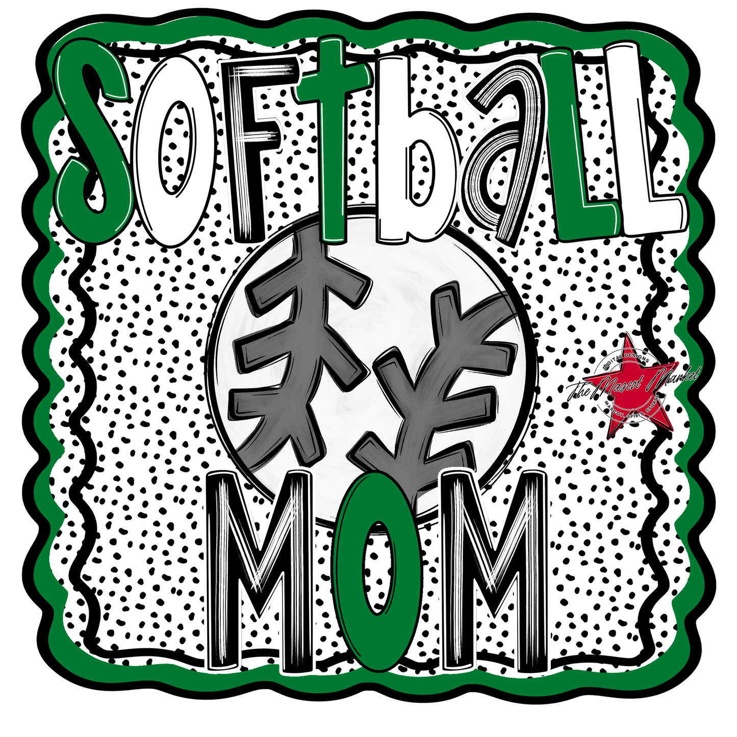 Softball Mom Dot Design-Kelly Green