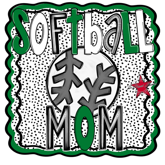 Softball Mom Dot Design-Kelly Green